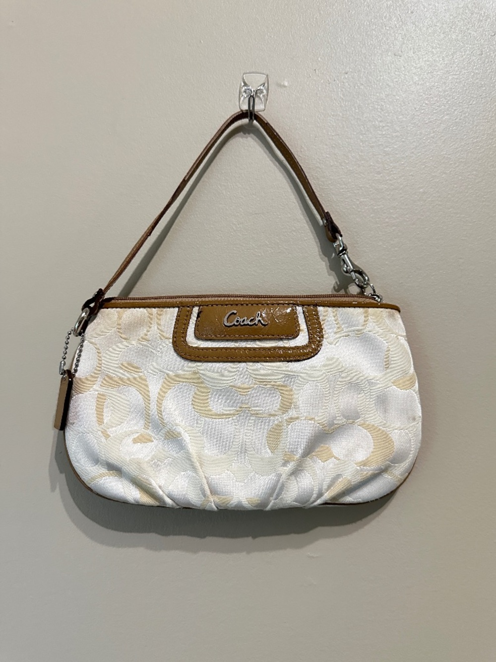 Coach Beige and White Signature Wristlet Y2K Vintage